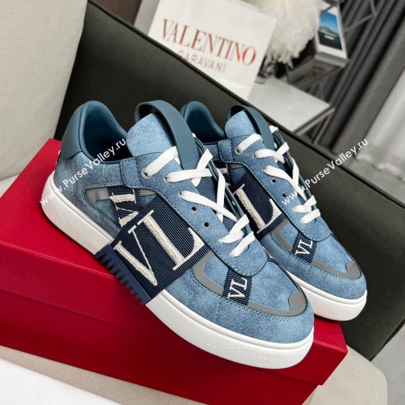 Valentino VL7N Low Banded Calfskin Sneakers in Blue Suede 2023 1121 (MD-231121123)