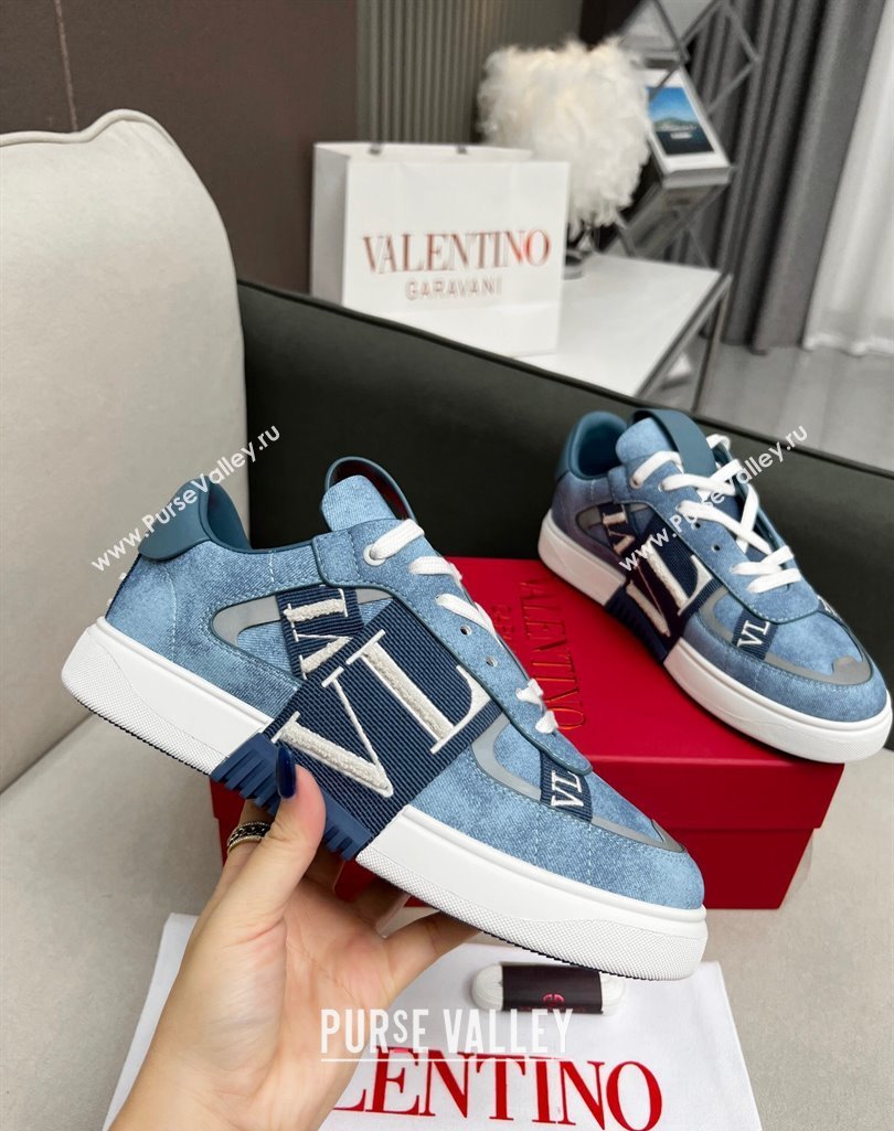 Valentino VL7N Low Banded Calfskin Sneakers in Blue Suede 2023 1121 (MD-231121123)