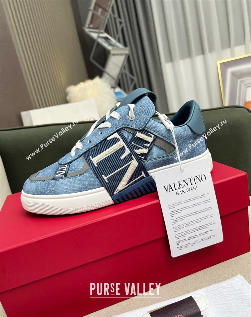 Valentino VL7N Low Banded Calfskin Sneakers in Blue Suede 2023 1121 (MD-231121123)