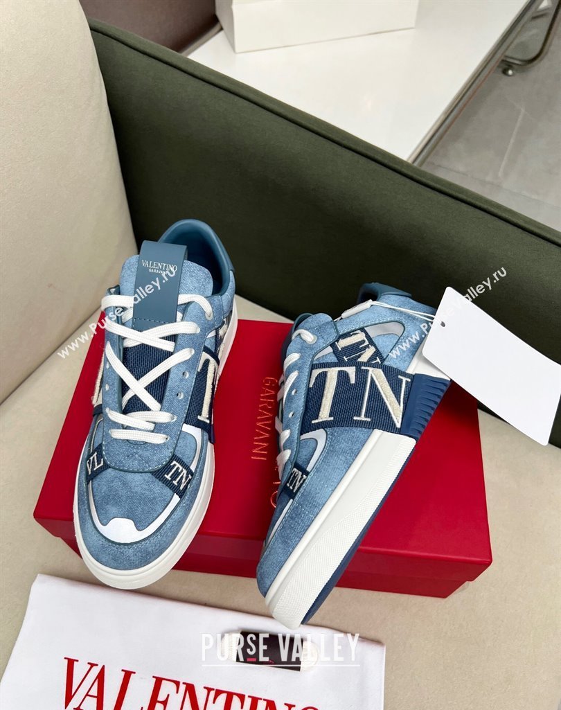 Valentino VL7N Low Banded Calfskin Sneakers in Blue Suede 2023 1121 (MD-231121123)