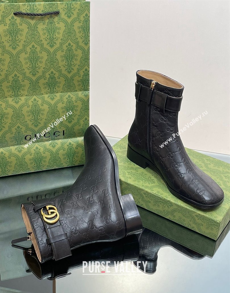 Gucci Black GG Leather Ankle Boots 3.5cm with Strap 2023 GG111701 (MD-231117024)