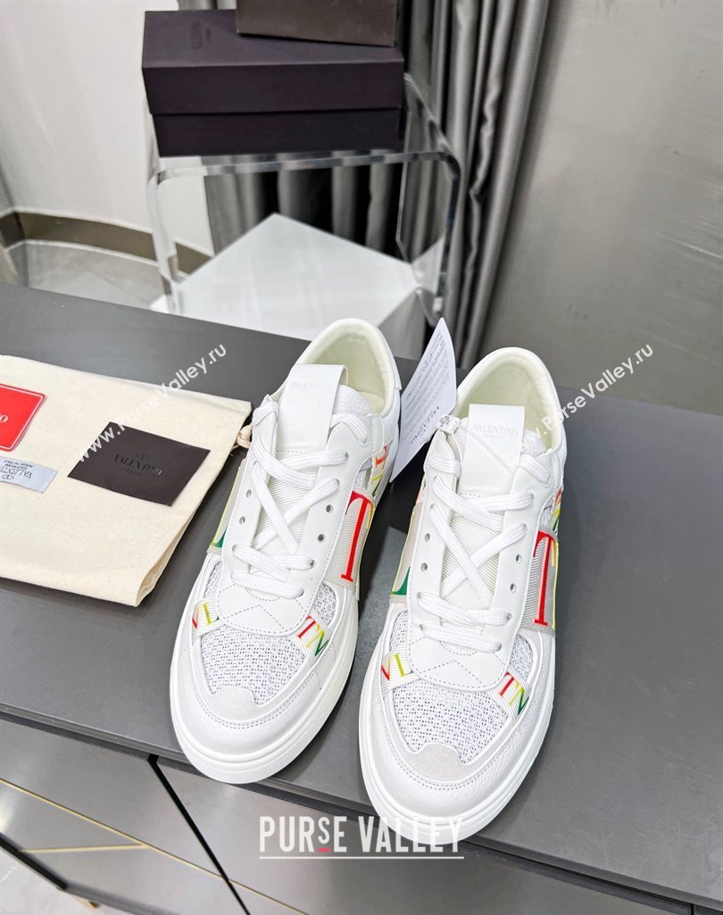 Valentino VL7N Low Banded Calfskin and Mesh Sneakers White/Multicolor 2023 1121 (MD-231121130)