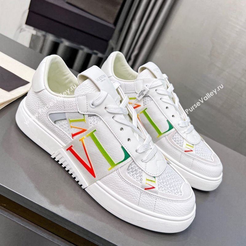 Valentino VL7N Low Banded Calfskin and Mesh Sneakers White/Multicolor 2023 1121 (MD-231121130)