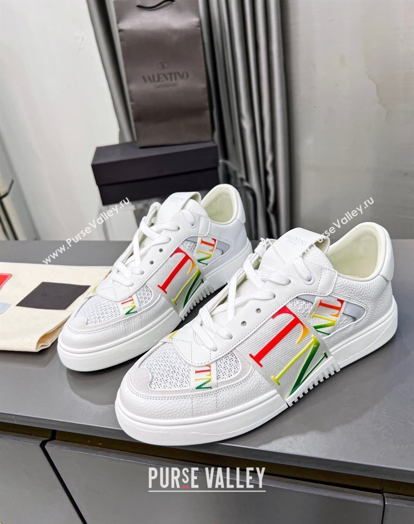 Valentino VL7N Low Banded Calfskin and Mesh Sneakers White/Multicolor 2023 1121 (MD-231121130)