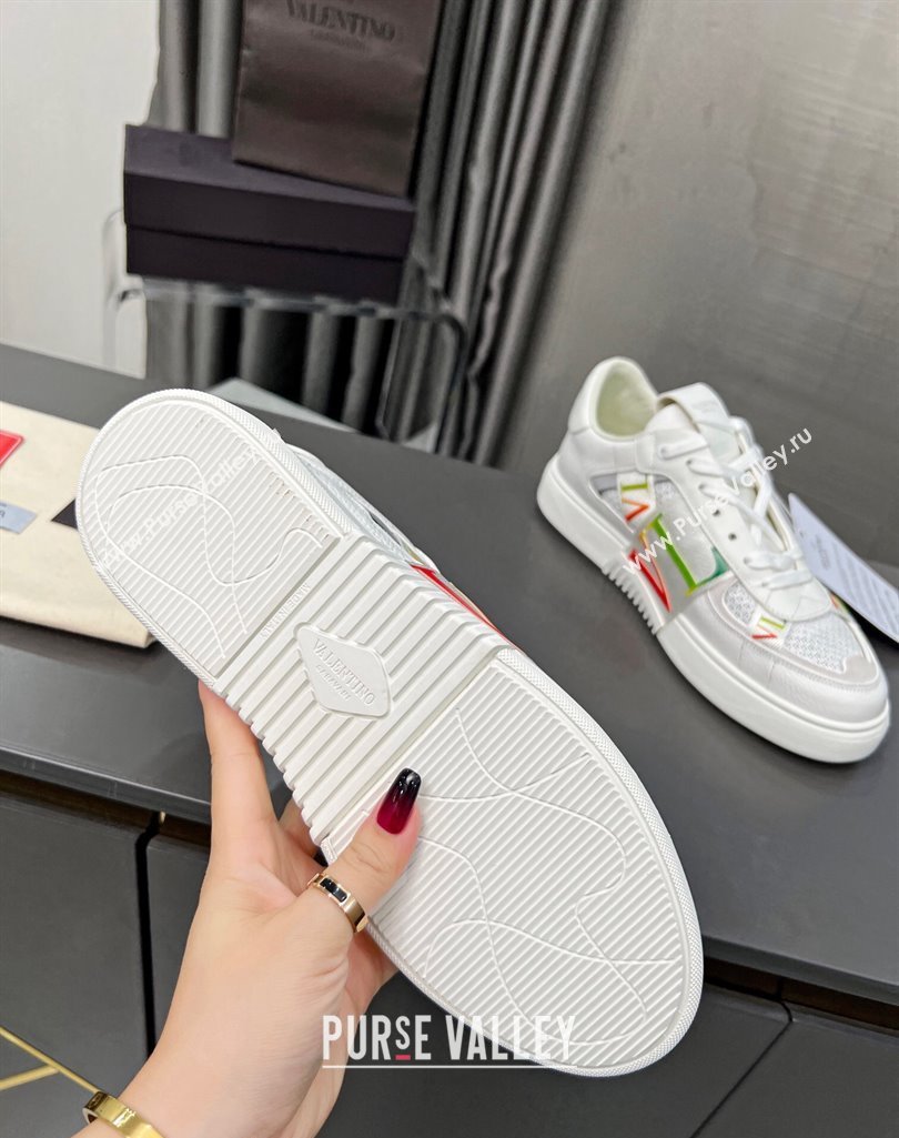 Valentino VL7N Low Banded Calfskin and Mesh Sneakers White/Multicolor 2023 1121 (MD-231121130)