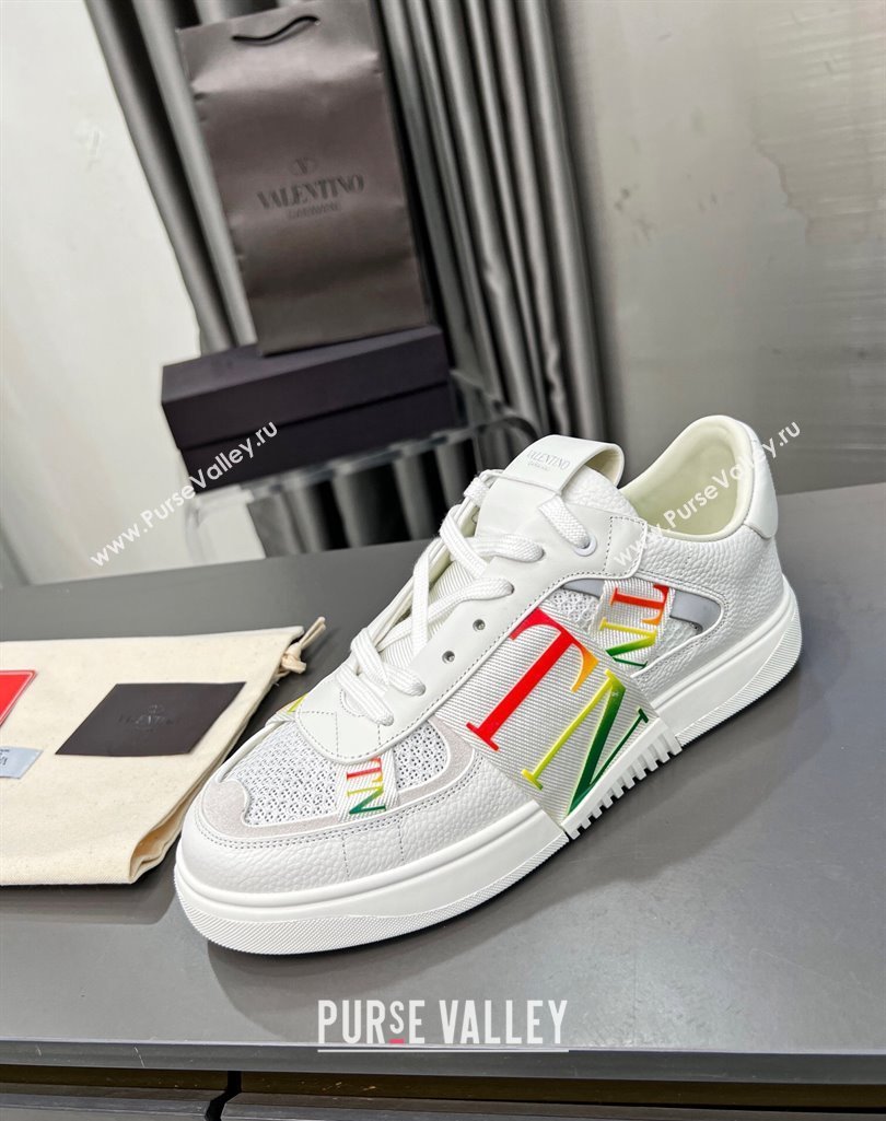 Valentino VL7N Low Banded Calfskin and Mesh Sneakers White/Multicolor 2023 1121 (MD-231121130)