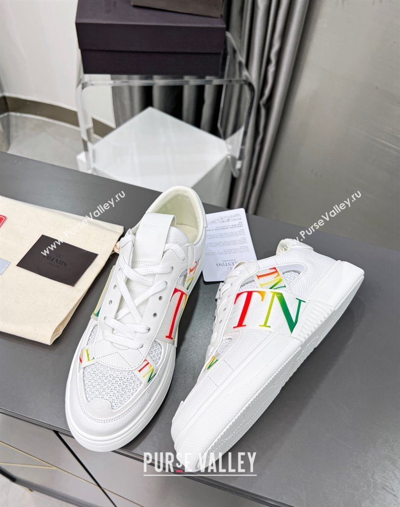 Valentino VL7N Low Banded Calfskin and Mesh Sneakers White/Multicolor 2023 1121 (MD-231121130)