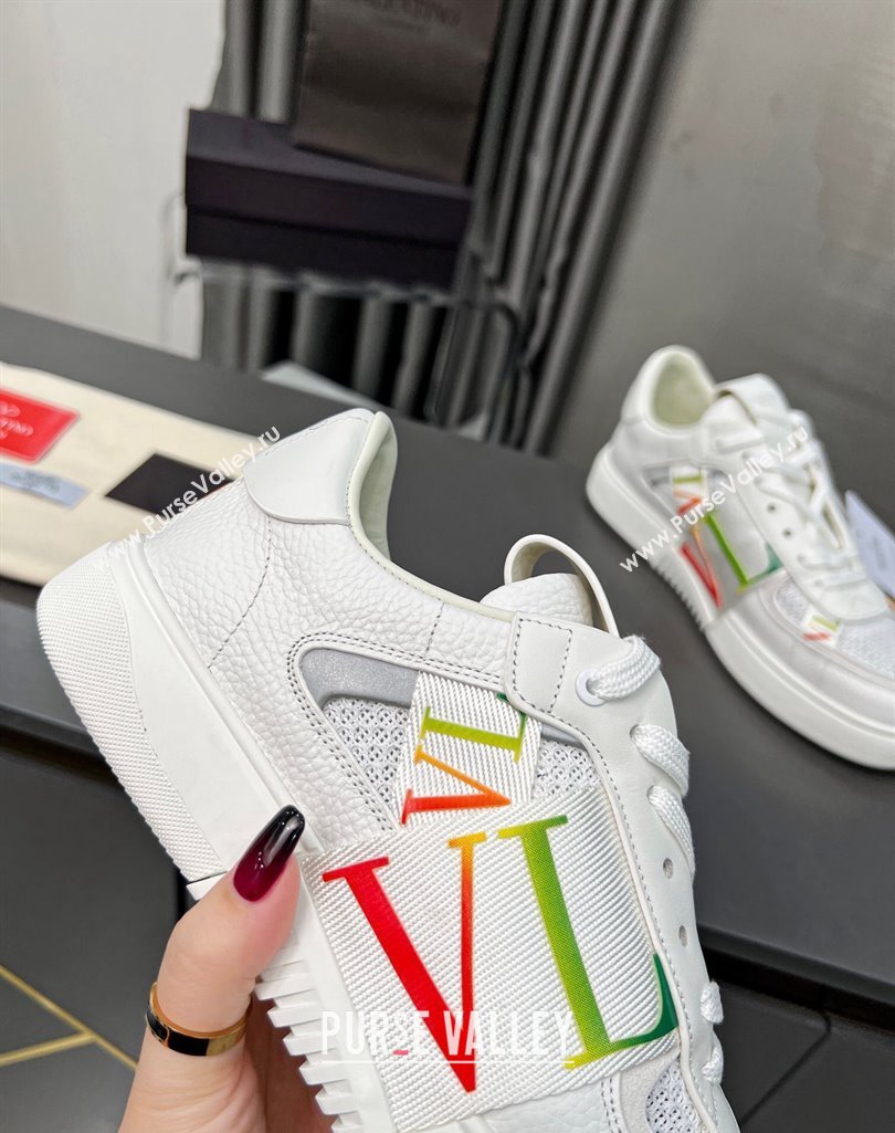 Valentino VL7N Low Banded Calfskin and Mesh Sneakers White/Multicolor 2023 1121 (MD-231121130)