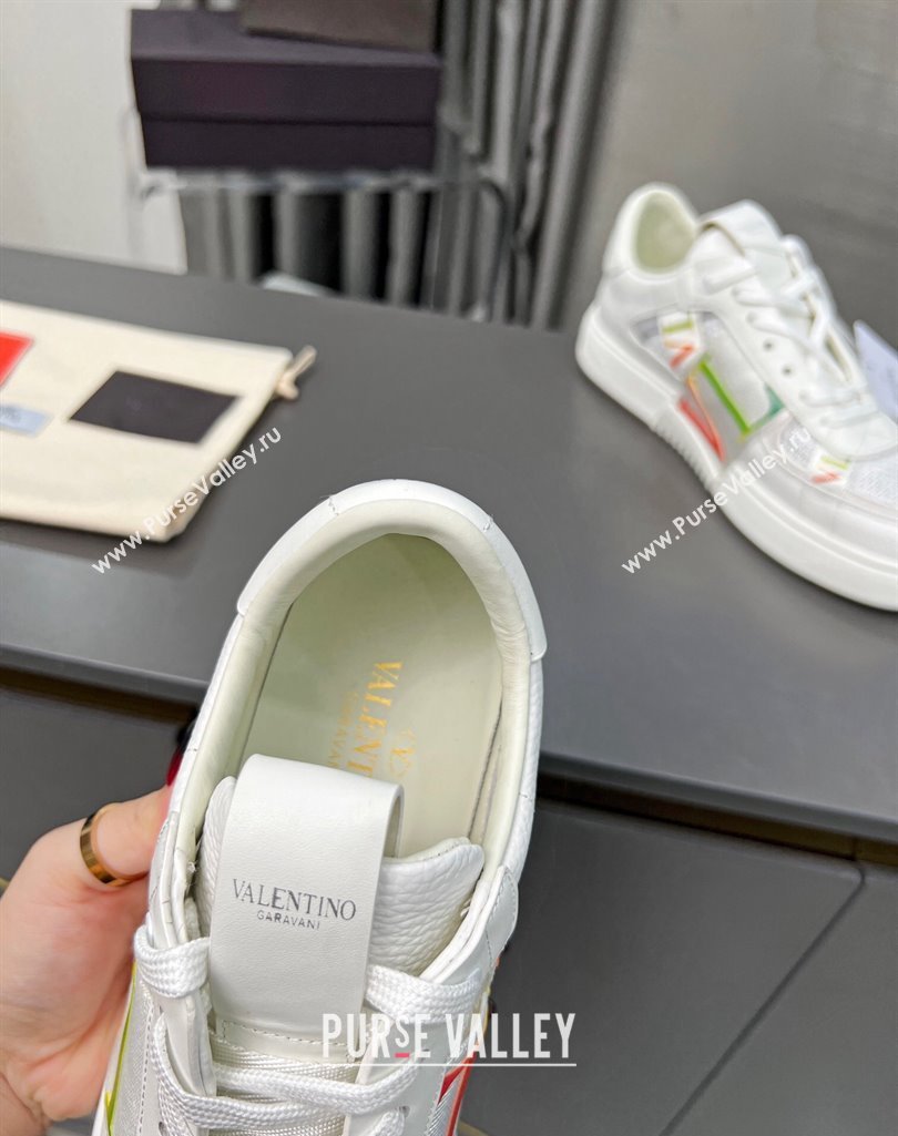 Valentino VL7N Low Banded Calfskin and Mesh Sneakers White/Multicolor 2023 1121 (MD-231121130)