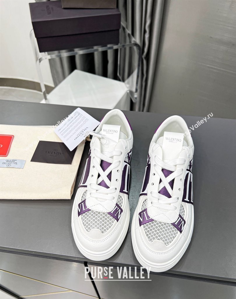 Valentino VL7N Low Banded Calfskin and Mesh Sneakers Purple 2023 1121 (MD-231121131)