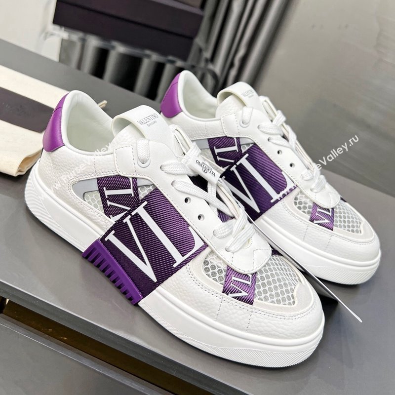 Valentino VL7N Low Banded Calfskin and Mesh Sneakers Purple 2023 1121 (MD-231121131)