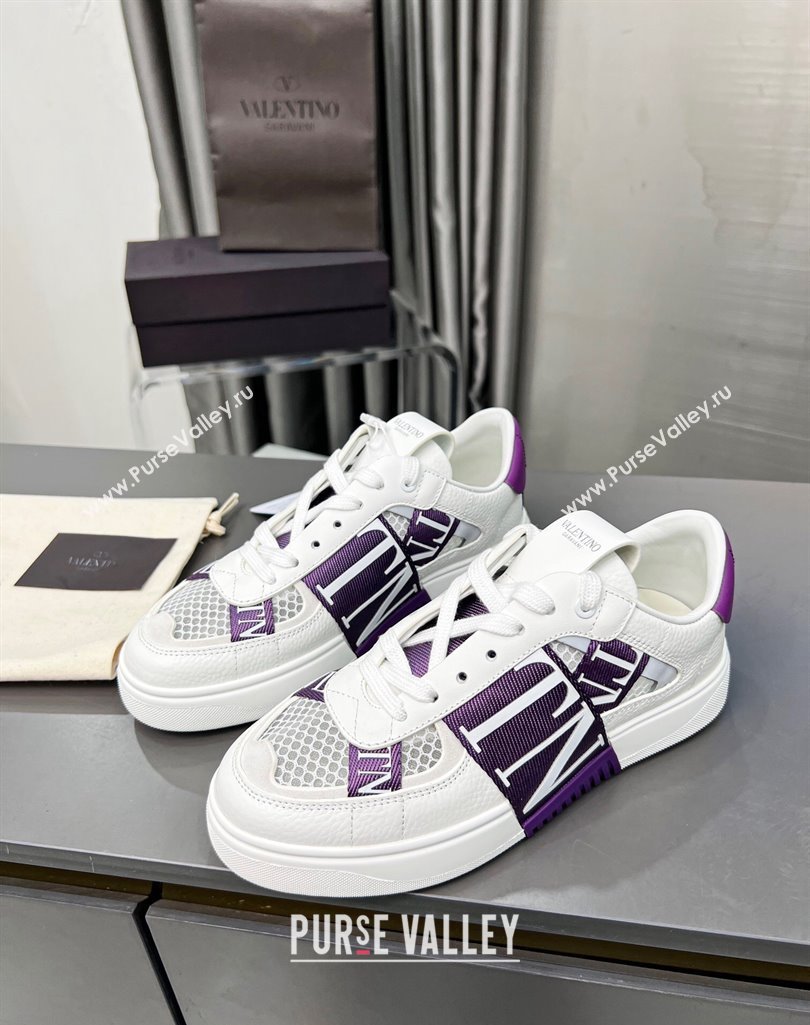 Valentino VL7N Low Banded Calfskin and Mesh Sneakers Purple 2023 1121 (MD-231121131)