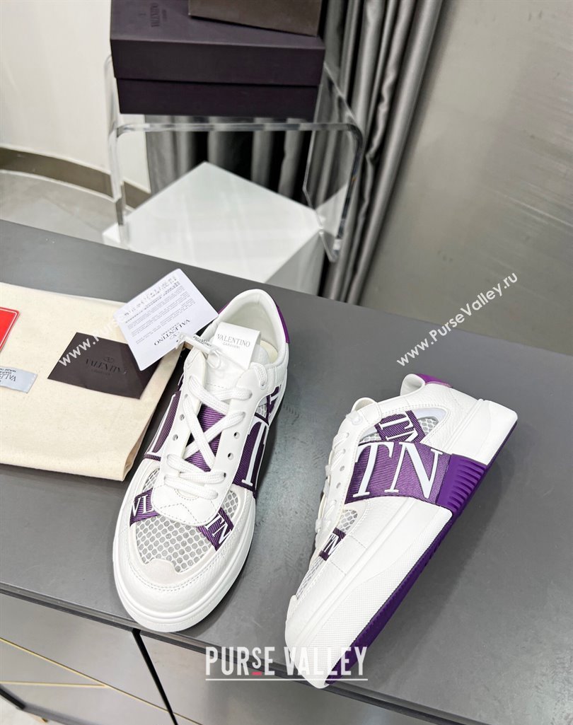 Valentino VL7N Low Banded Calfskin and Mesh Sneakers Purple 2023 1121 (MD-231121131)