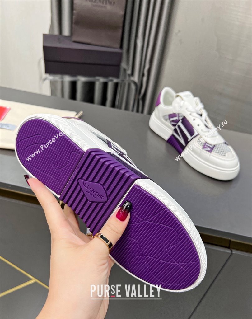 Valentino VL7N Low Banded Calfskin and Mesh Sneakers Purple 2023 1121 (MD-231121131)