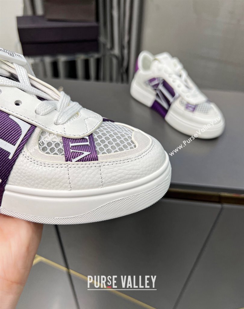 Valentino VL7N Low Banded Calfskin and Mesh Sneakers Purple 2023 1121 (MD-231121131)