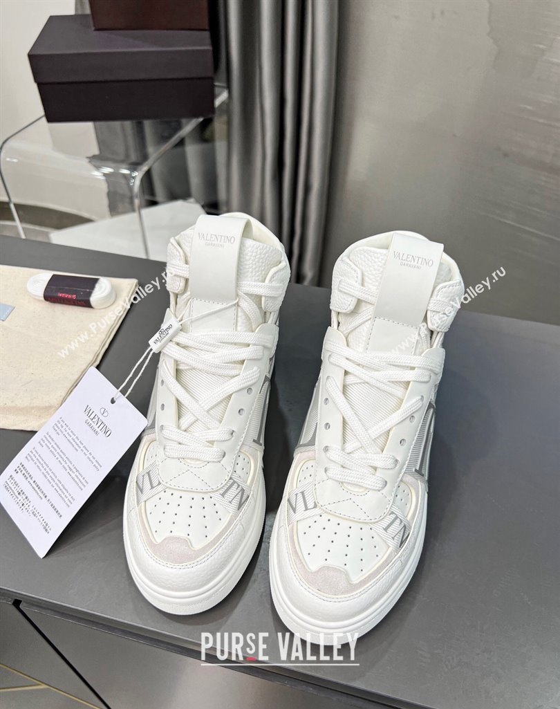 Valentino VL7N High Banded Calfskin and Mesh Sneakers White/Grey 2023 1121 (MD-231121132)