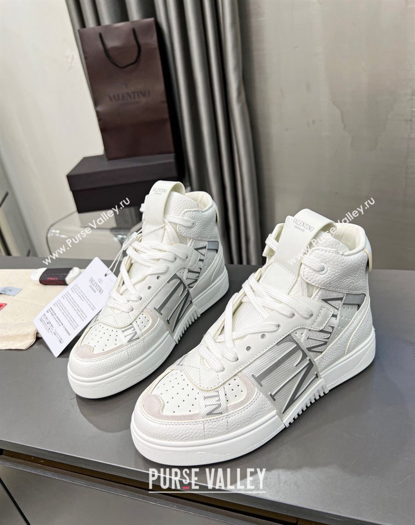 Valentino VL7N High Banded Calfskin and Mesh Sneakers White/Grey 2023 1121 (MD-231121132)