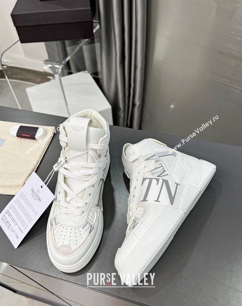 Valentino VL7N High Banded Calfskin and Mesh Sneakers White/Grey 2023 1121 (MD-231121132)