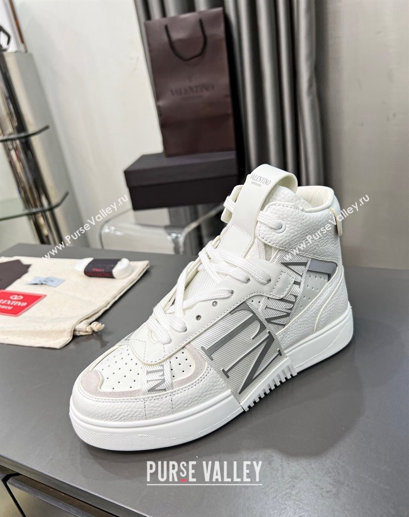 Valentino VL7N High Banded Calfskin and Mesh Sneakers White/Grey 2023 1121 (MD-231121132)