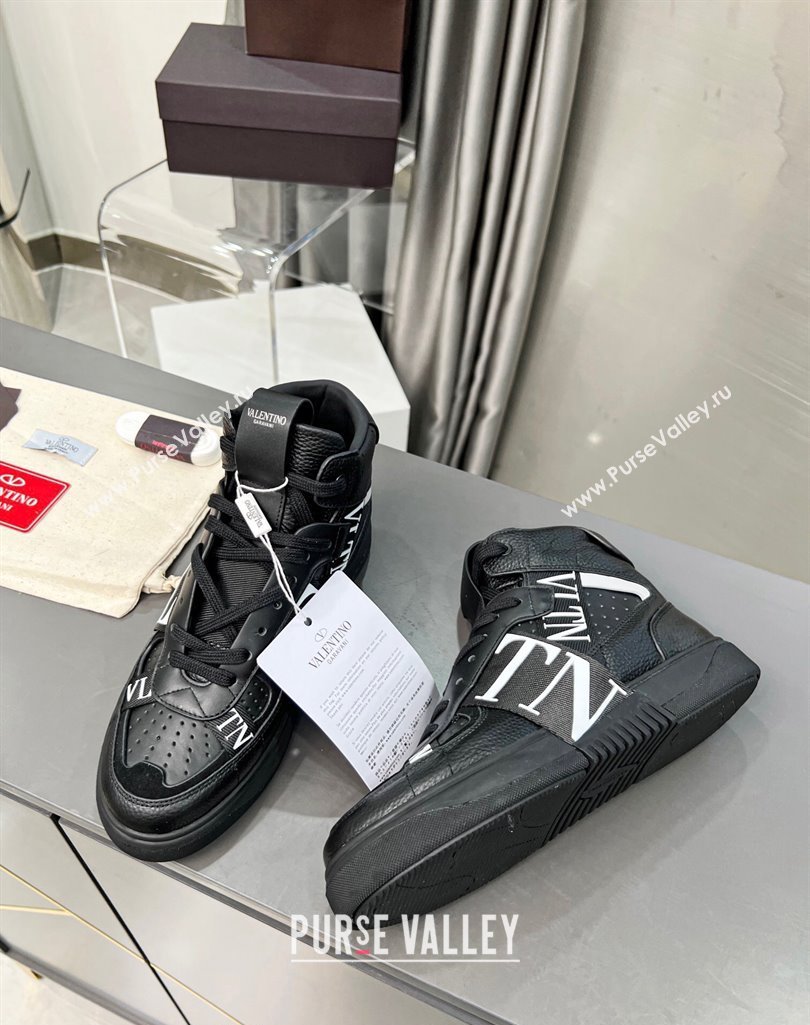 Valentino VL7N High Banded Calfskin and Mesh Sneakers Black1/White 2023 1121 (MD-231121133)