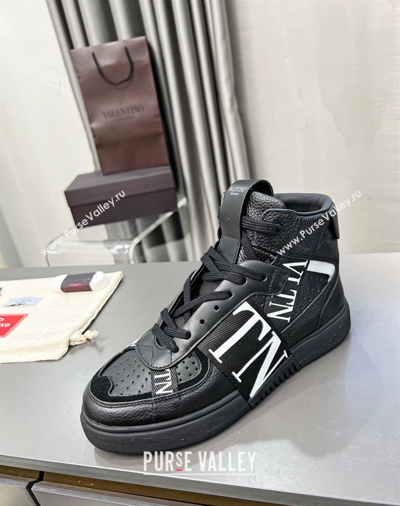 Valentino VL7N High Banded Calfskin and Mesh Sneakers Black1/White 2023 1121 (MD-231121133)