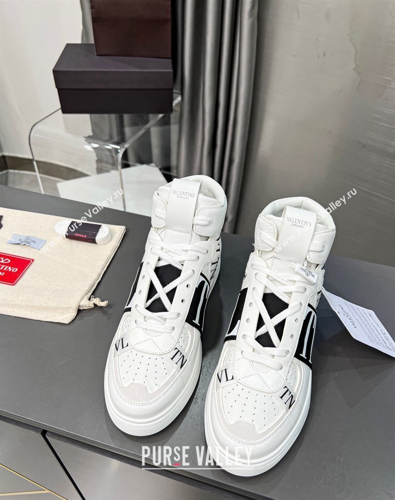 Valentino VL7N High Banded Calfskin and Mesh Sneakers White1/Black 2023 1121 (MD-231121134)