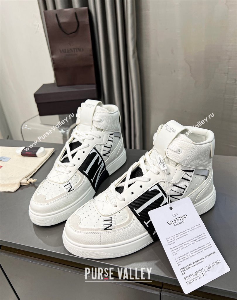 Valentino VL7N High Banded Calfskin and Mesh Sneakers White1/Black 2023 1121 (MD-231121134)