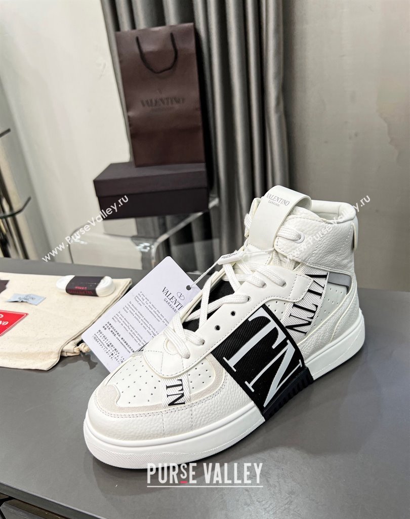 Valentino VL7N High Banded Calfskin and Mesh Sneakers White1/Black 2023 1121 (MD-231121134)