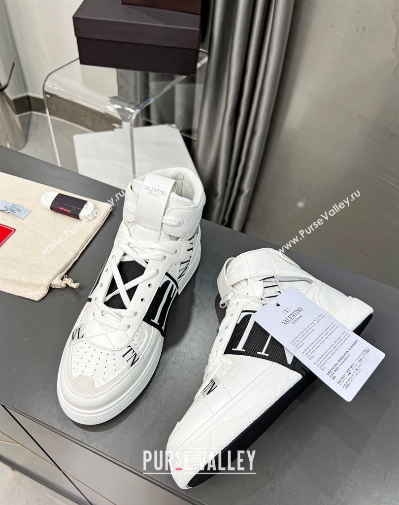 Valentino VL7N High Banded Calfskin and Mesh Sneakers White1/Black 2023 1121 (MD-231121134)