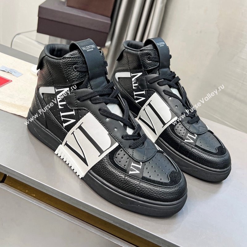 Valentino VL7N High Banded Calfskin and Mesh Sneakers Black/White 2 2023 1121 (MD-231121135)