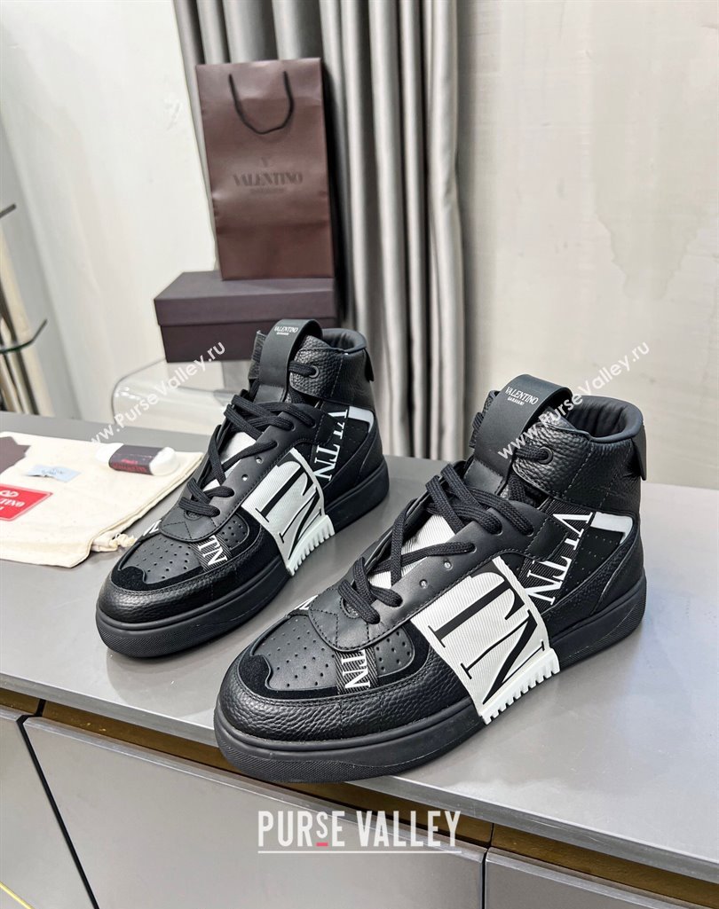 Valentino VL7N High Banded Calfskin and Mesh Sneakers Black/White 2 2023 1121 (MD-231121135)