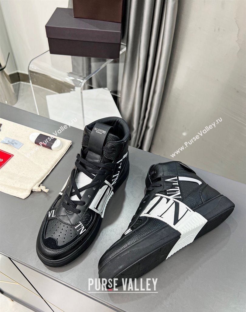 Valentino VL7N High Banded Calfskin and Mesh Sneakers Black/White 2 2023 1121 (MD-231121135)