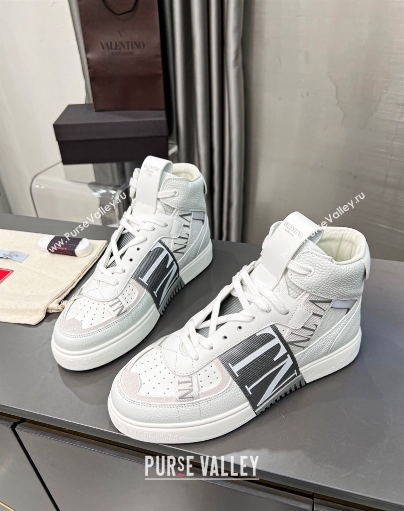 Valentino VL7N High Banded Calfskin and Mesh Sneakers White/Grey 2023 1121 (MD-231121136)