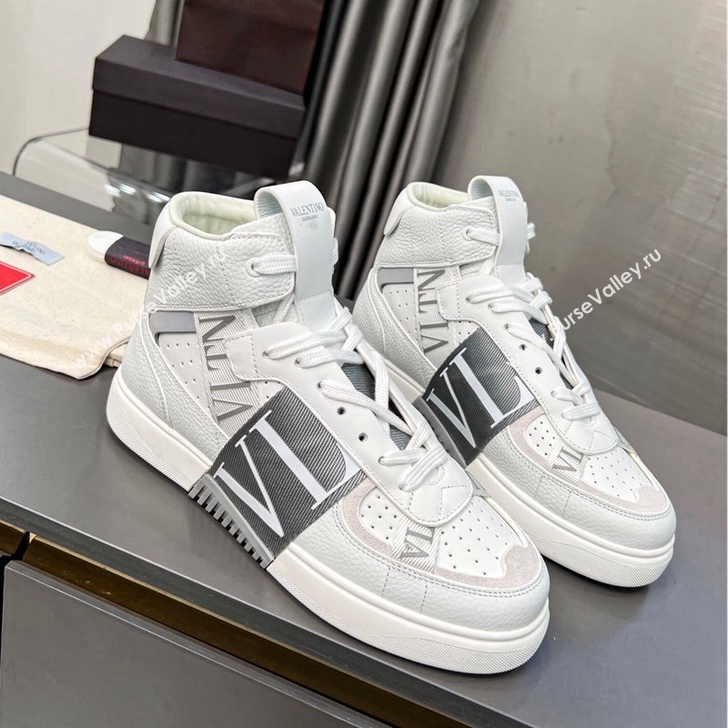 Valentino VL7N High Banded Calfskin and Mesh Sneakers White/Grey 2023 1121 (MD-231121136)