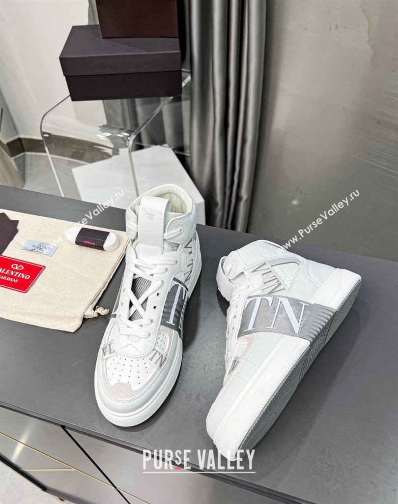 Valentino VL7N High Banded Calfskin and Mesh Sneakers White/Grey 2023 1121 (MD-231121136)