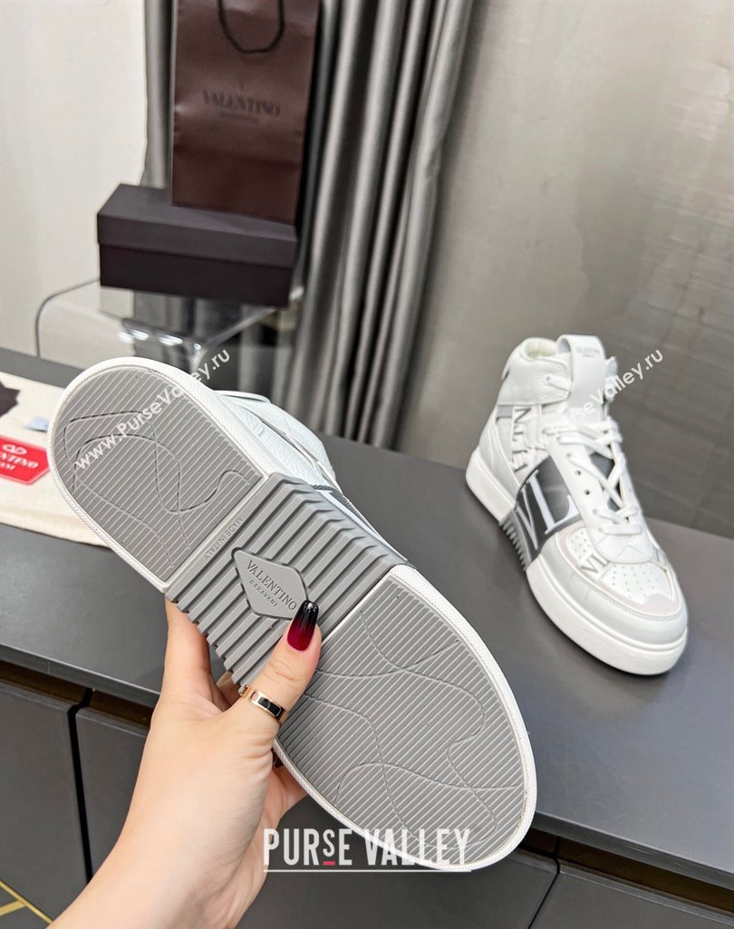 Valentino VL7N High Banded Calfskin and Mesh Sneakers White/Grey 2023 1121 (MD-231121136)