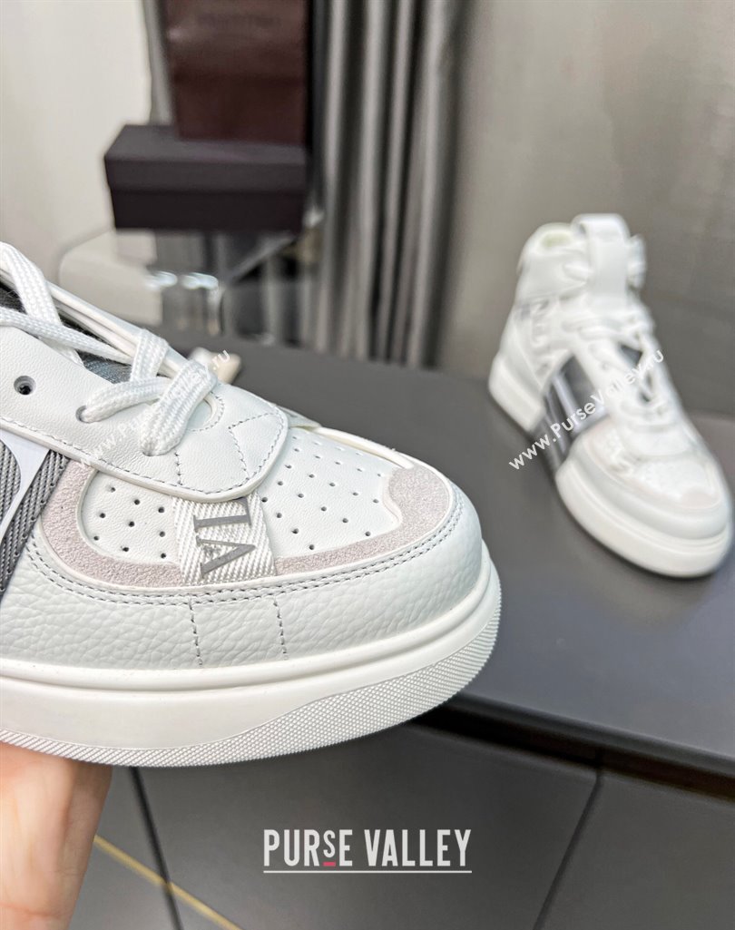 Valentino VL7N High Banded Calfskin and Mesh Sneakers White/Grey 2023 1121 (MD-231121136)