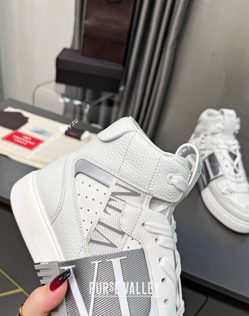 Valentino VL7N High Banded Calfskin and Mesh Sneakers White/Grey 2023 1121 (MD-231121136)