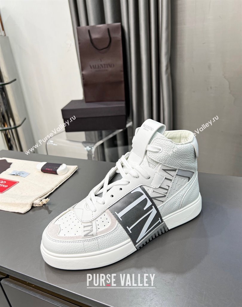 Valentino VL7N High Banded Calfskin and Mesh Sneakers White/Grey 2023 1121 (MD-231121136)