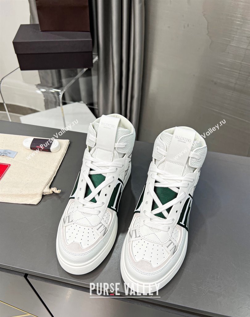 Valentino VL7N High Banded Calfskin and Mesh Sneakers White/Green 2023 1121 (MD-231121137)