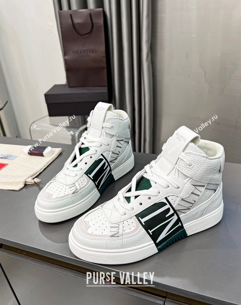 Valentino VL7N High Banded Calfskin and Mesh Sneakers White/Green 2023 1121 (MD-231121137)
