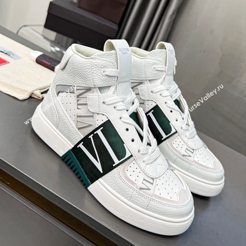 Valentino VL7N High Banded Calfskin and Mesh Sneakers White/Green 2023 1121 (MD-231121137)