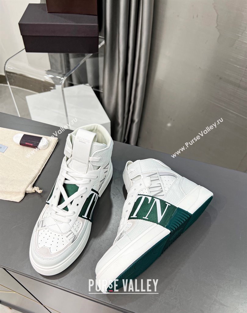 Valentino VL7N High Banded Calfskin and Mesh Sneakers White/Green 2023 1121 (MD-231121137)