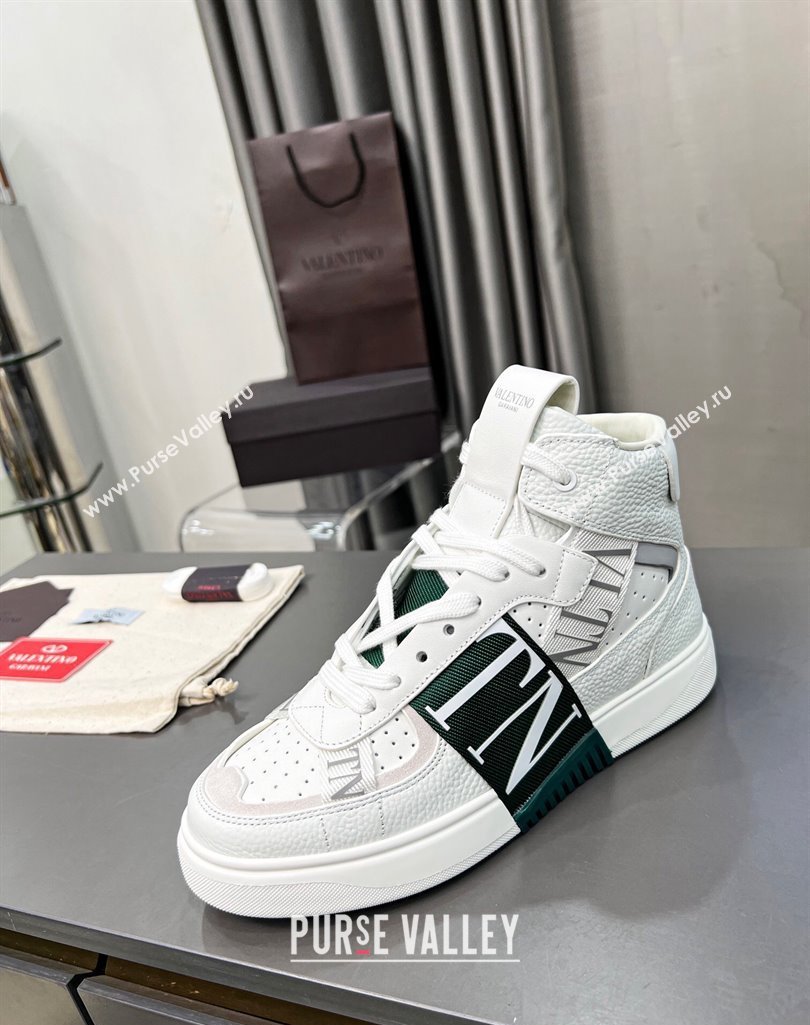 Valentino VL7N High Banded Calfskin and Mesh Sneakers White/Green 2023 1121 (MD-231121137)