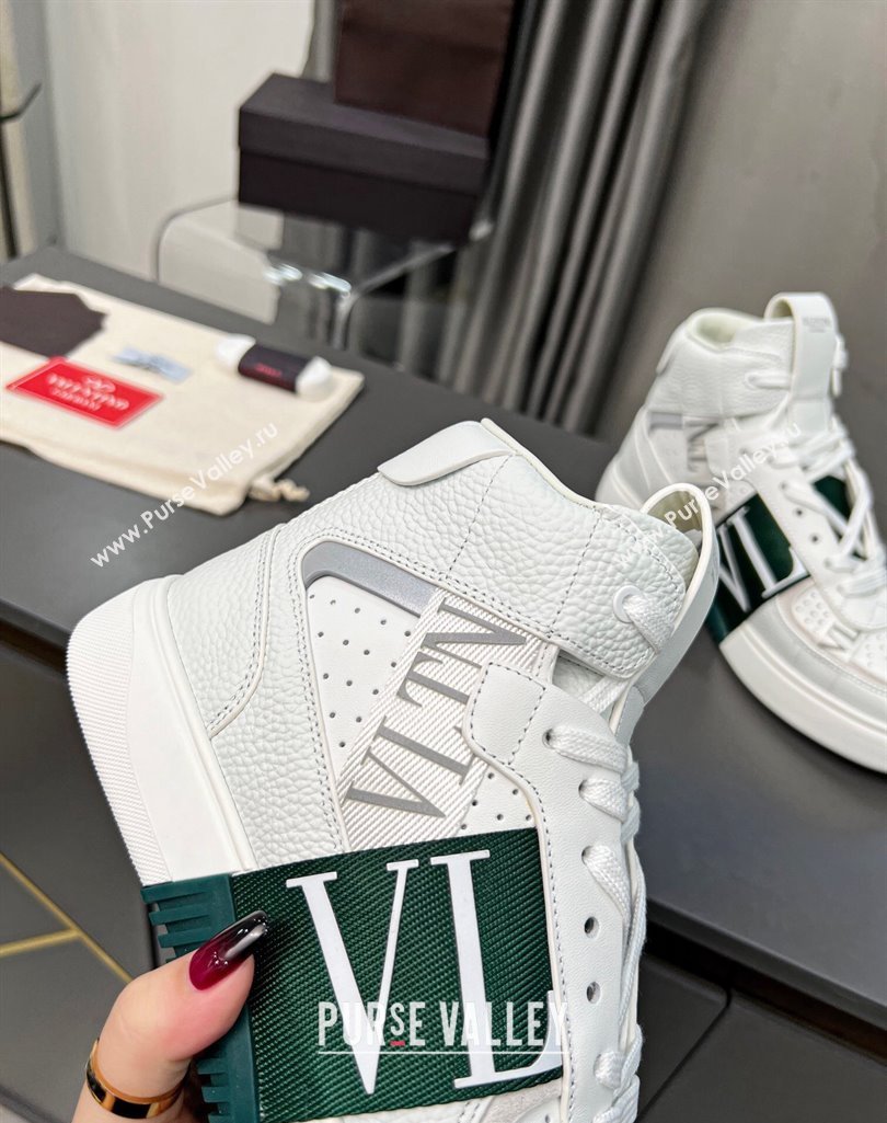 Valentino VL7N High Banded Calfskin and Mesh Sneakers White/Green 2023 1121 (MD-231121137)