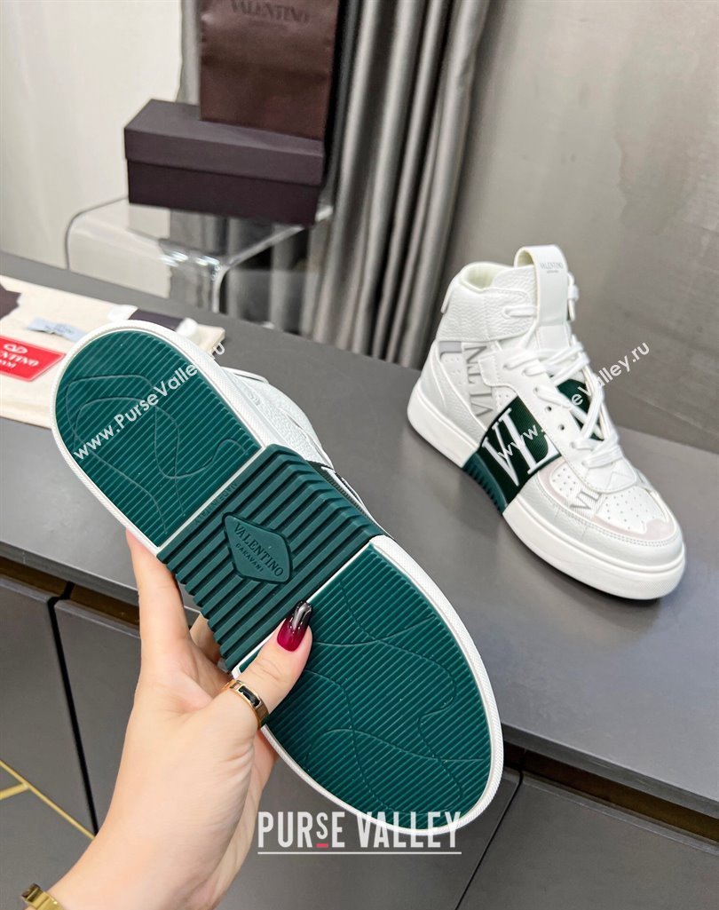 Valentino VL7N High Banded Calfskin and Mesh Sneakers White/Green 2023 1121 (MD-231121137)