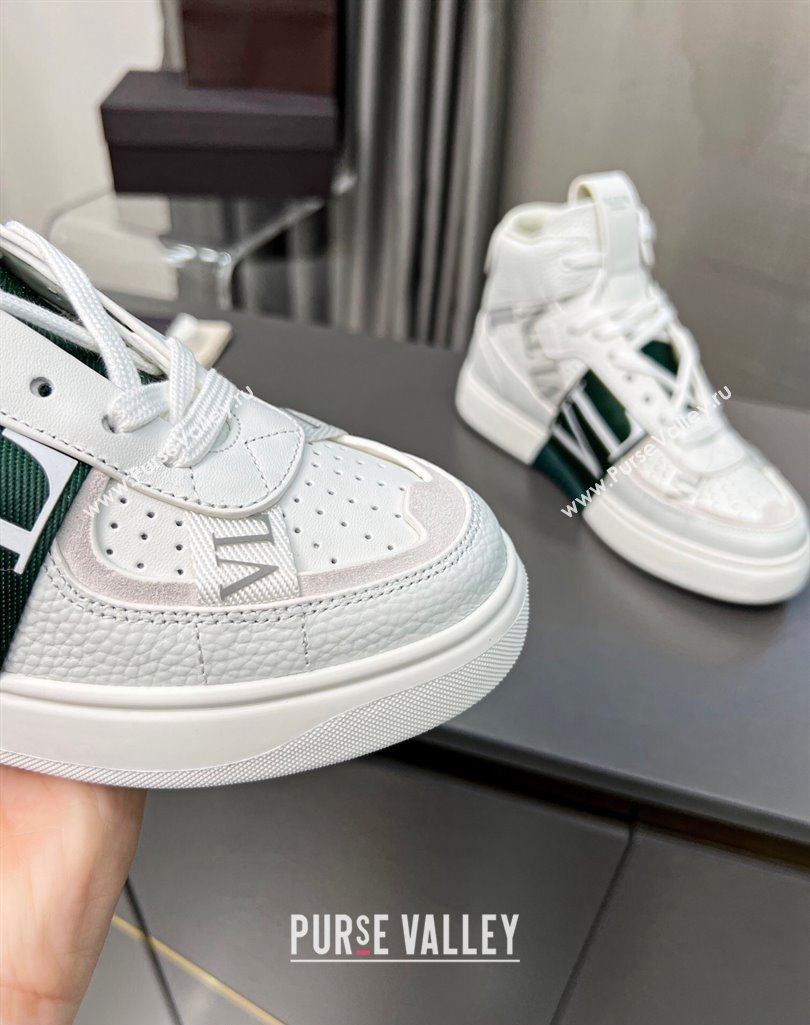 Valentino VL7N High Banded Calfskin and Mesh Sneakers White/Green 2023 1121 (MD-231121137)