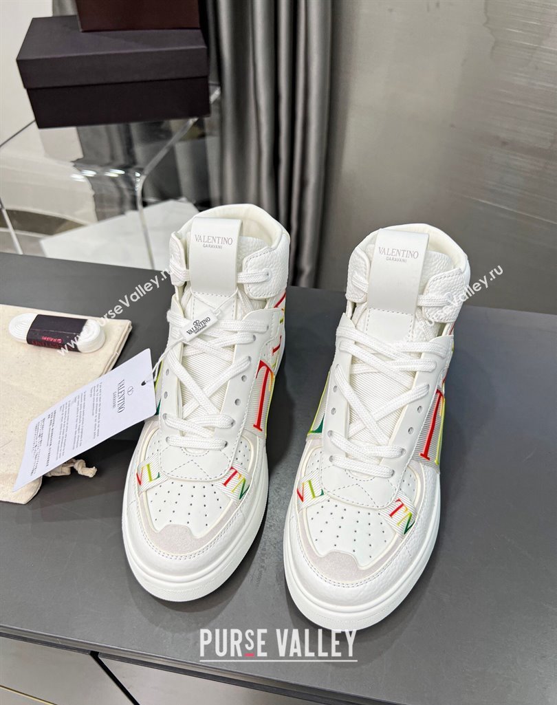 Valentino VL7N High Banded Calfskin and Mesh Sneakers White/Multicolor 2023 1121 (MD-231121138)