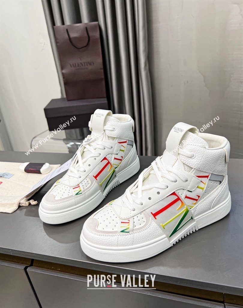 Valentino VL7N High Banded Calfskin and Mesh Sneakers White/Multicolor 2023 1121 (MD-231121138)