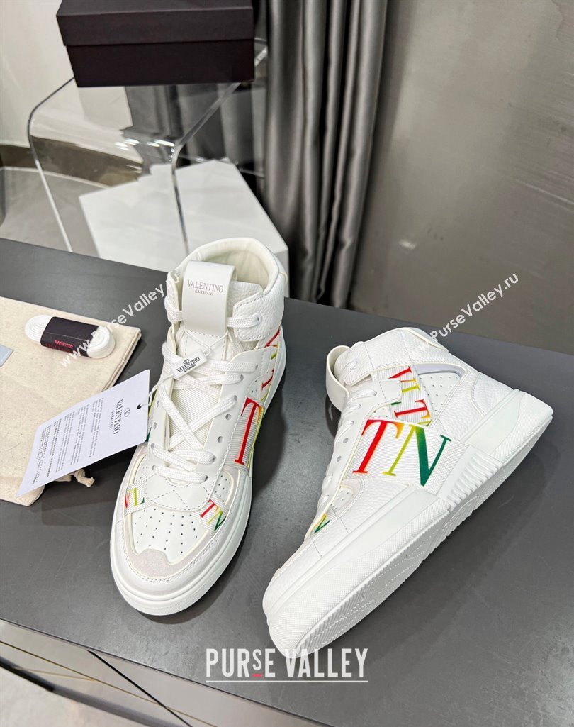 Valentino VL7N High Banded Calfskin and Mesh Sneakers White/Multicolor 2023 1121 (MD-231121138)